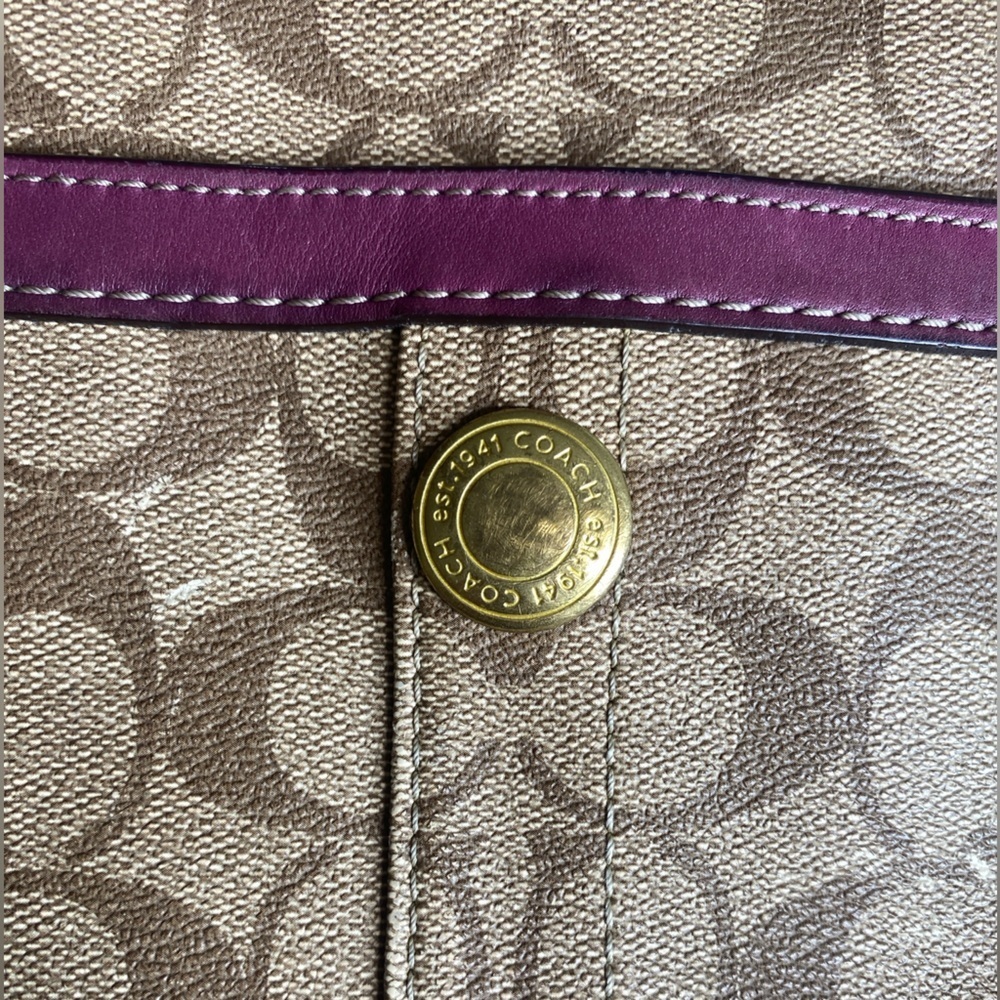 Coach 12358 Signature Coated Heritage Stripe Tote - Berry - Picture 13 of 16